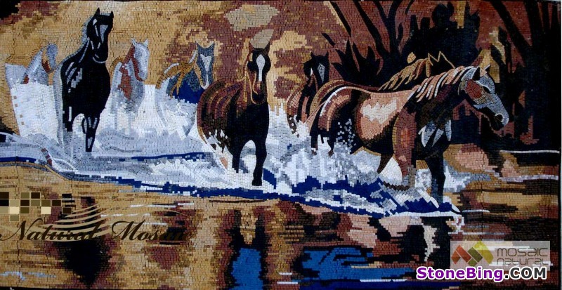 Horses Outdoors Mosaic Art Tile 