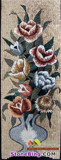 FL001 Flowers Vase Marble Mosaic 