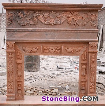 Evening Cloud Red Marble Fireplace