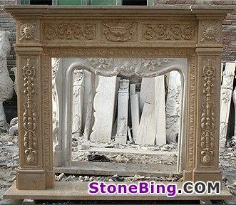 Golden Flaring Marble Fireplace