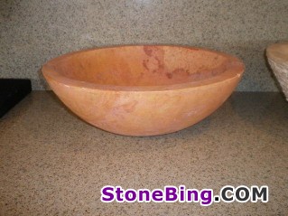 Red Travertino Vessel Basin