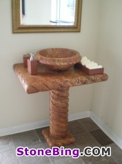 Red Marble Vessel Basin with Pedestal Stand