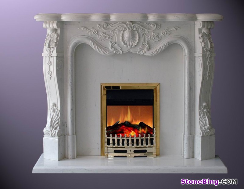 White stone fireplace