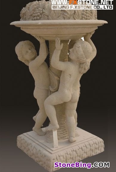 Garden Fountain with Children Carving Fxfou-18