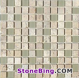 Travertine & Green Glass Mosaic Tile