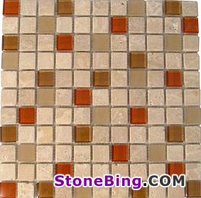 Travertine & Brown Glass Mosaic Tile