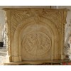 Yellow Travertine Flower Carved Fireplace