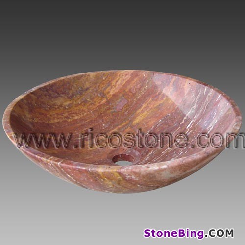 Red Travertine Round Vessel Sink