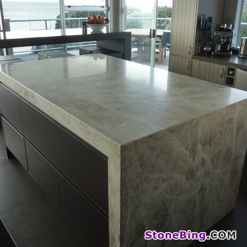 Biege Serpente Marble Kitchen Island