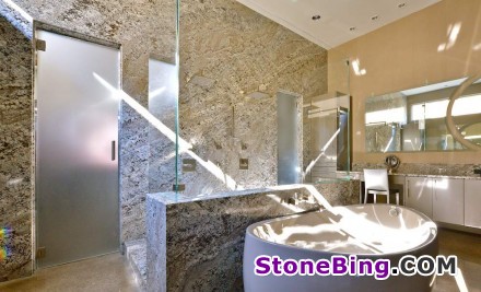 A wild Brazilian stone in an American bathroom