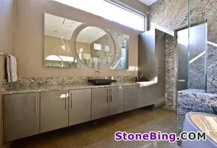 A wild Brazilian stone in an American bathroom