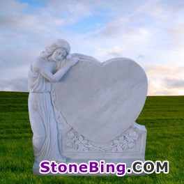 White Marble Angel Leaning Headstone