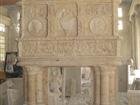 limestone,travertine,marble fireplace,statue,flower pot,carving